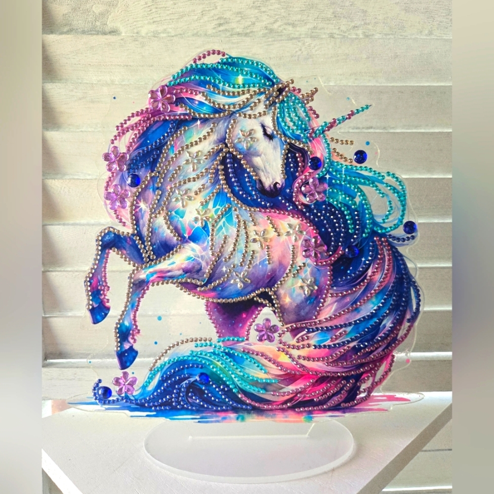New Finished Diamond Dot Art Unicorn Shelf Decor Fantasy Clear Stand Suncatcher